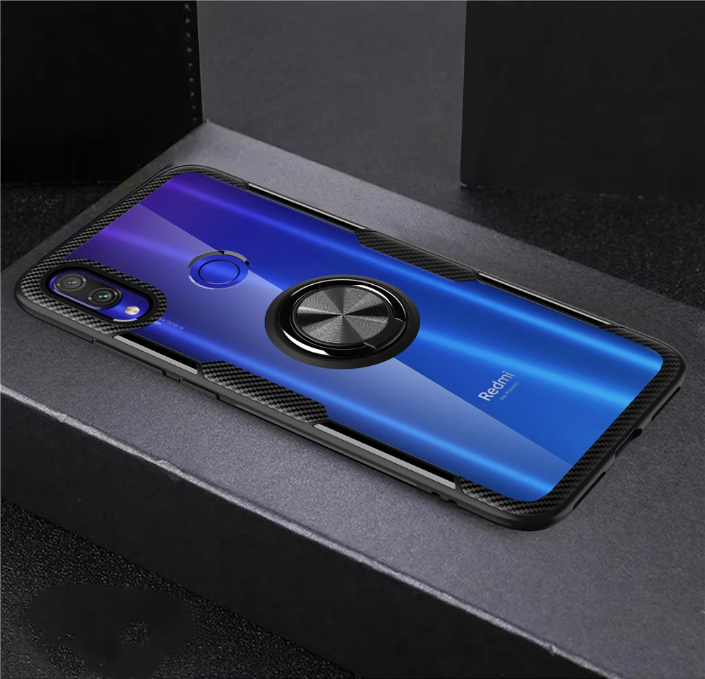 Для Xiaomi Redmi Note 7 8 5 K20 Pro прозрачный чехол с магнитным кольцом для Xiaomi Redmi Note7 Note8 Note5 Pro противоударный прозрачный чехол - Цвет: Черный