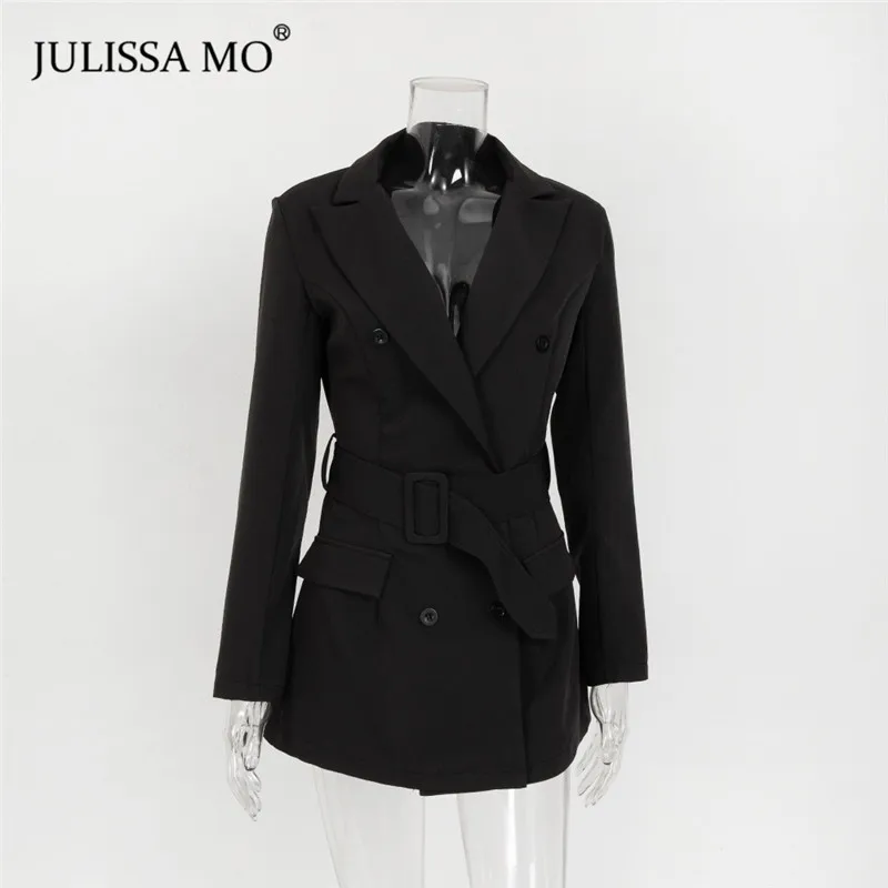 JULISSA MO элегантные белые куртки-блейзеры с поясом женские осенне-зимние пальто с длинными рукавами и отложным воротником модные офисные женские топы