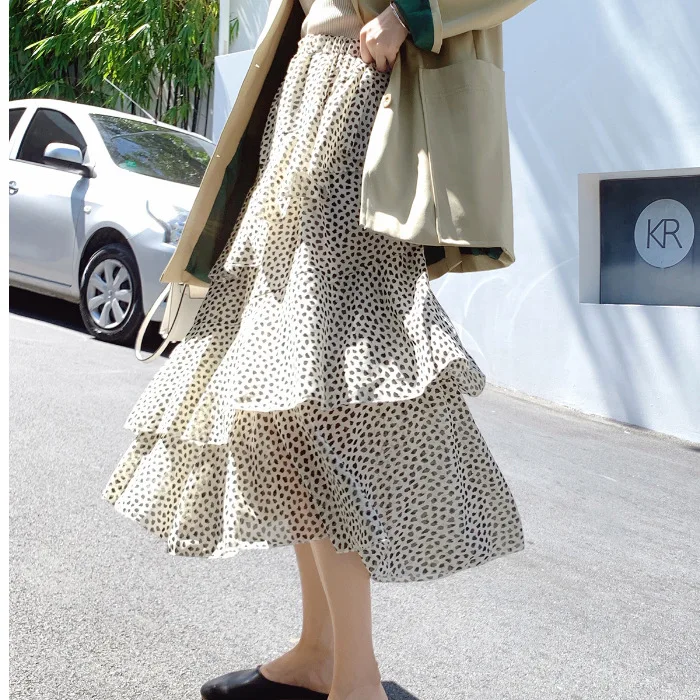 

2019 Early Spring New Style Very Fairy of Skirt Korean-style High-waisted Polka Dot Irregular Skirt Women's Cake Dress Long Skir
