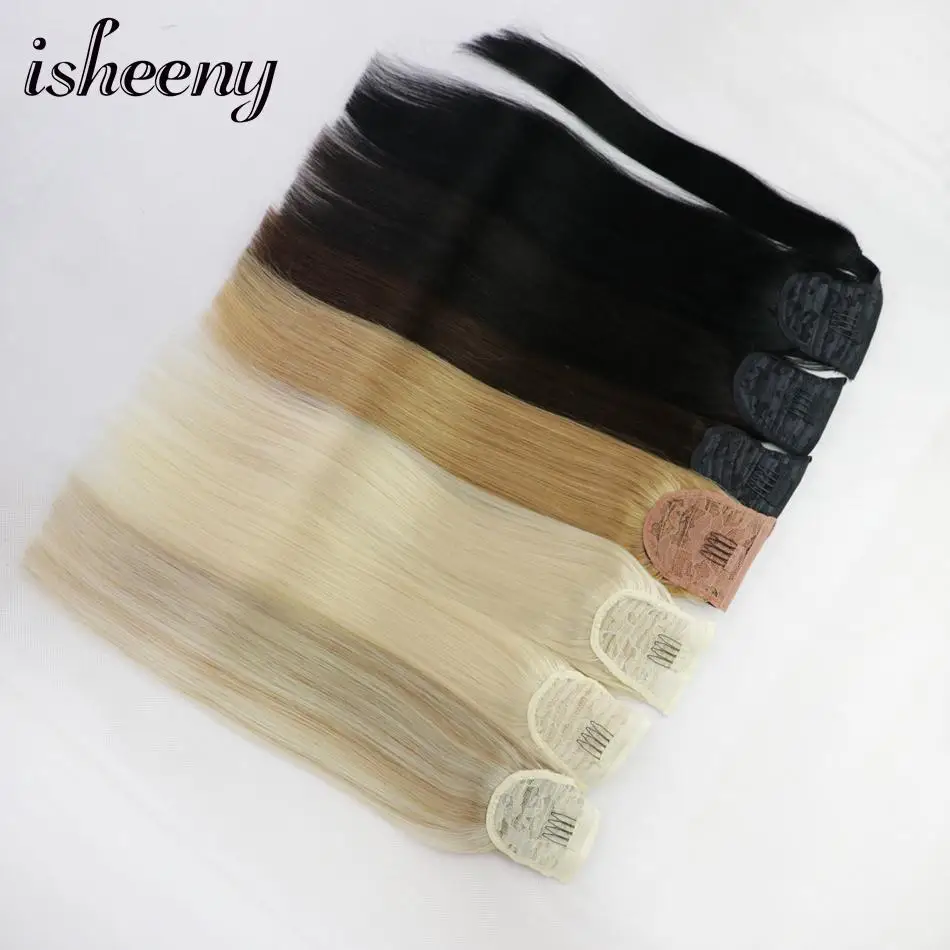 

Isheeny 14" 18" 22" Clip-In Ponytail Extensions Natural Brazilian Remy Human Hair Extensions For Black Women Fashion Style