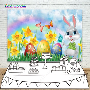 

Spring Easter Backdrop for Photography Yellow Flowers Eggs Rabbit Background for Child Adult Portrait Photo Backdrop Studio Prop