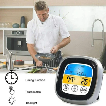 

Kitchen Wireless BBQ Thermometer Large Touch Screen Countdown Magnet Digital Timer Temperature Alarm Probe таймер кухонный