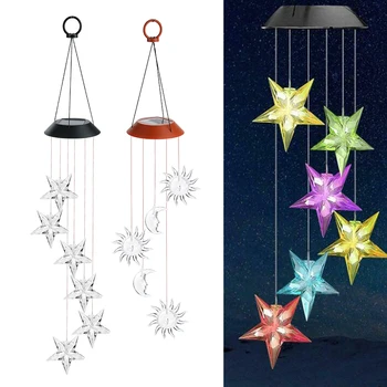 

Solar Powered Wind Chime Light Waterproof Color Changing Sun Moon Star Windchime Homen Garden Outdoor Decoration