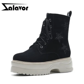 

ZALAVOR Women Fashion Real Leather Knight Boots High Heels Simple Ankle Boots Daily Spring Winter Botas Footwear Size 34-39