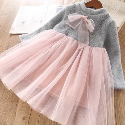 Owligbaby/ ; 5 шт.; сезон осень-зима; лоскутное платье принцессы для девочек; кружевное бархатное детское платье с бантом; многоярусная детская одежда - Цвет: A