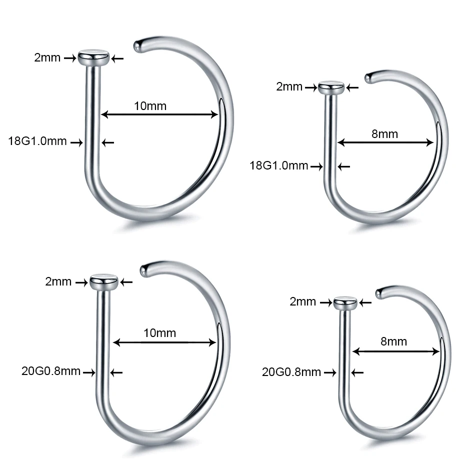1PC G23 Titanium Colorful D Shape Nose Hoop Rings Loop Ear Cartilalge Piercings Nostril Nariz Piercings Body Jewelry 18G 20G nose rings piercing jewelry body piercing jewelry body jewelry