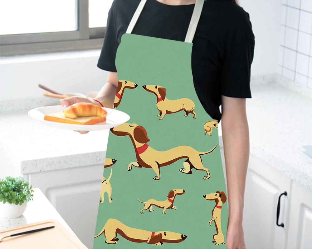 Фартук с мультяшным животным принтом собаки милый хлопок и конопли водонепроницаемый пекарня рабочая одежда индивидуальные кухонные инструменты