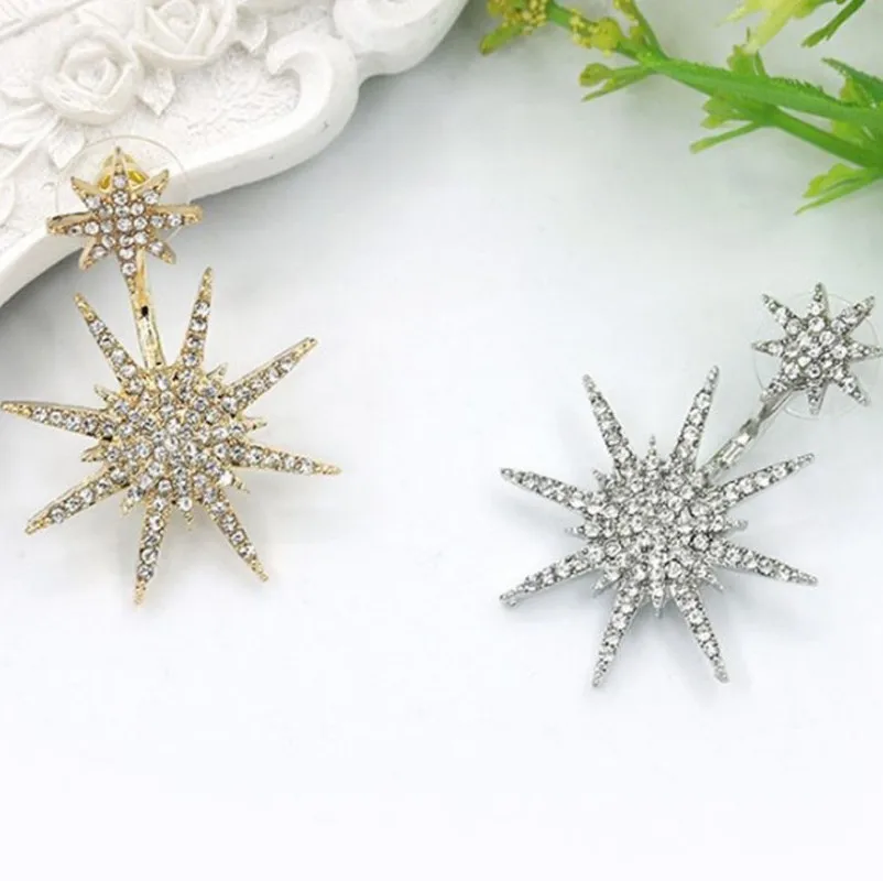 

1pc Charms Jewelry Gift Fission Stud Earrings Fashion Hexagram Snowflake Crystal Metal Party Anniversary Women Bling