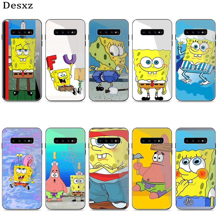 Phone Case Glass For Samsung A10 A20 A30 A40 A50 A60 A70 S7 Edge S8 S9 S10 Plus Cover Spongebob | Мобильные телефоны и