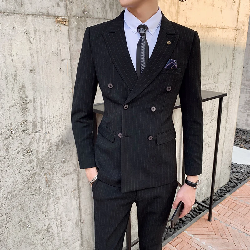 Костюм в полоску со штанами мужские Британский стиль модный бутик Slim Fit вечерние