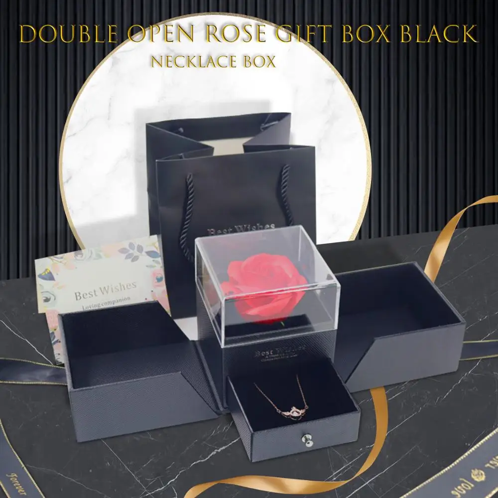 Behogar Eternal Flower Soap Rose Jewelry Box with Heart Necklace Romantic Surprise Gift for Wife Girlfriend on Valentine Day