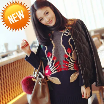 

Winter 2020 Women Thick Sweaters Turtleneck Neck Knitted Pullovers Christmas Female Runway Embroidery floral Jumper Clothing