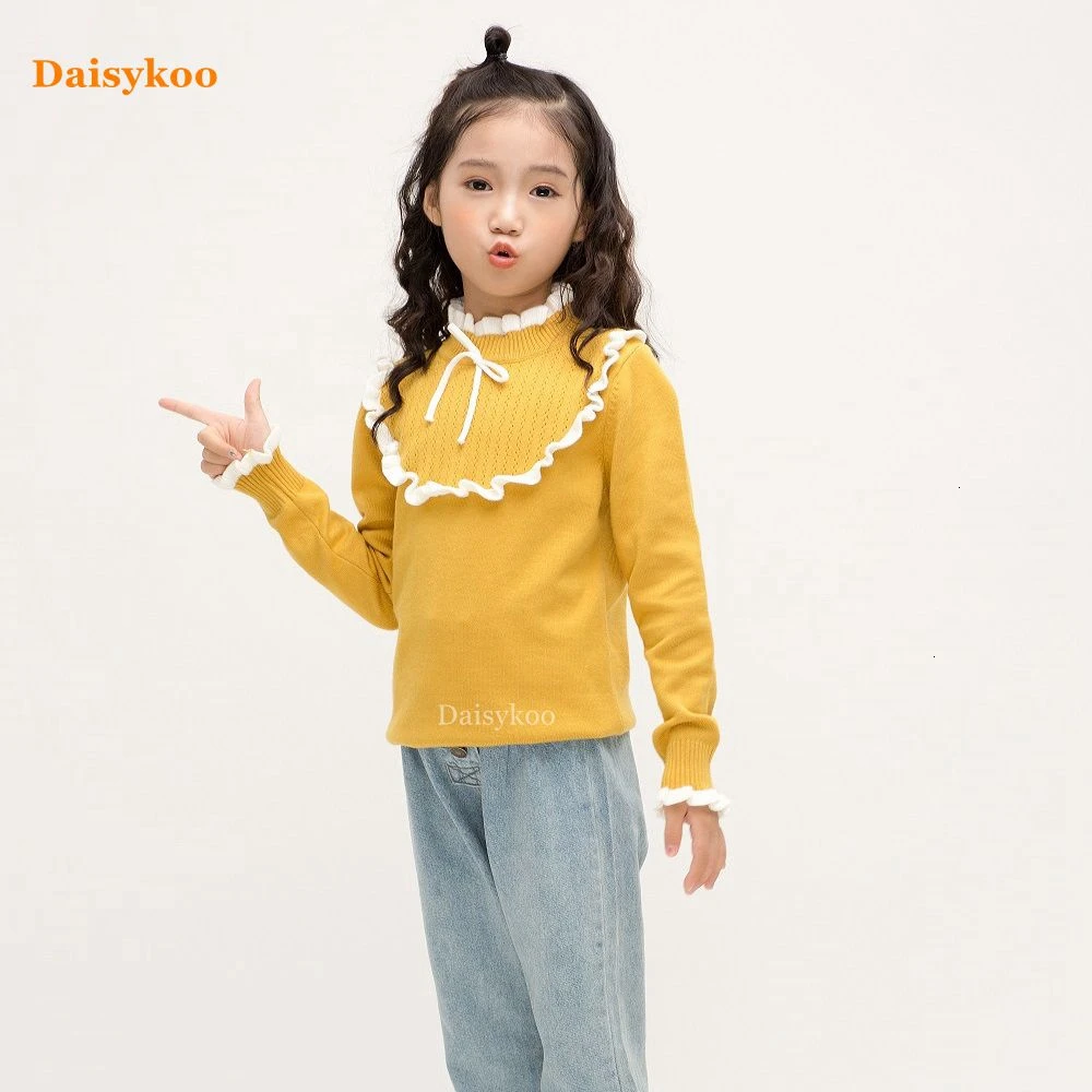 Daisykoo/Новинка; хлопковый свитер для девочек; осенне-зимнее пальто; свитер; детский пуловер; Детский свитер с кружевом; Y009