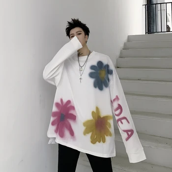 

2019 Autumn And Winter New Youth Popular Hand-painted Pattern Printing Loose Sweatshirt Fashion Casual Pullover Black/White M-XL