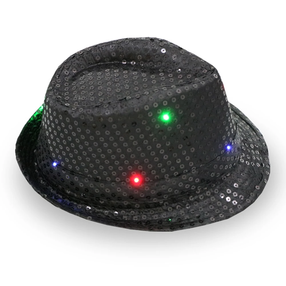 Мигающий свет Led Fedora Трилби блесток унисекс необычное платье танцевальная вечеринка шляпа