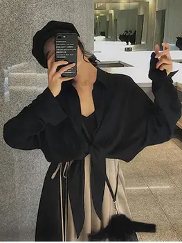 

2020 new Two Pieces Retro Dress Outfits Dress Suits Long Sleeve Slim Black Shirt Stitching color Sling Skirt Sets Vintage 2pc S