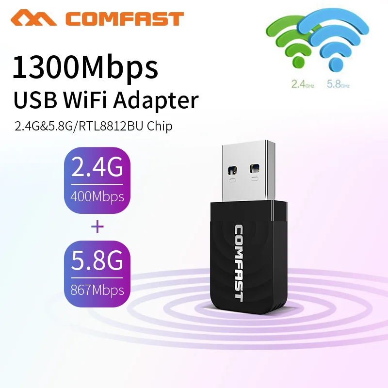1300 Мбит/с мини usb-адаптер Wi-Fi сетевая карта Wi-Fi Dual Band 2,4 г/5,8 Г Беспроводной AC Вай-Фай адаптер для Windows XP/Vista/7/8/10, Mac OS - Цвет: CF-812AC