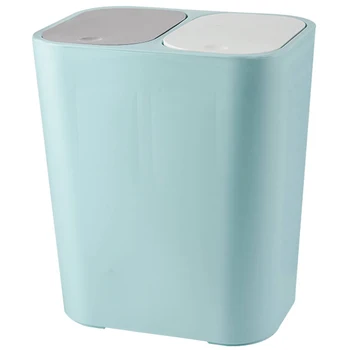 

Trash Can Rectangle Plastic Push-Button Dual Compartment 12 Liter Recycling Waste Bin Garbage Can-Blue