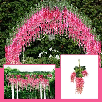

12pcs/lot Artificial Silk Wisteria Flower Vines Hanging Rattan Bride Flowers Garland Wedding Decoration For Home Garden Hotel