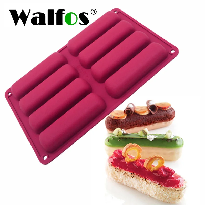 WALFOS Cake Tools Silicone Classic Collection Shapes Finger Orange Non Stick Eclair 8 Forms Silicone Baking Mold