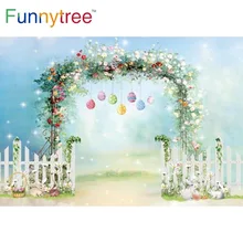

Funnytree Spring Easter Eggs Background Arch Gate Floral Fence Colourful Fairy Rabbit Garden Baby Shower Photobooth Backdrop