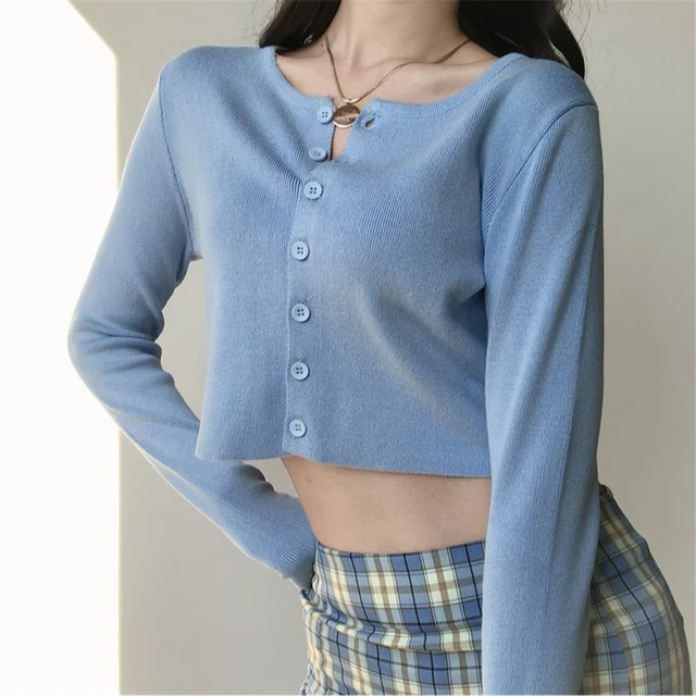 Korean Style O-neck Short Knitted Sweaters Women Thin Cardigan Fashion  Sleeve Sun Protection Crop Top Ropa Mujer 2