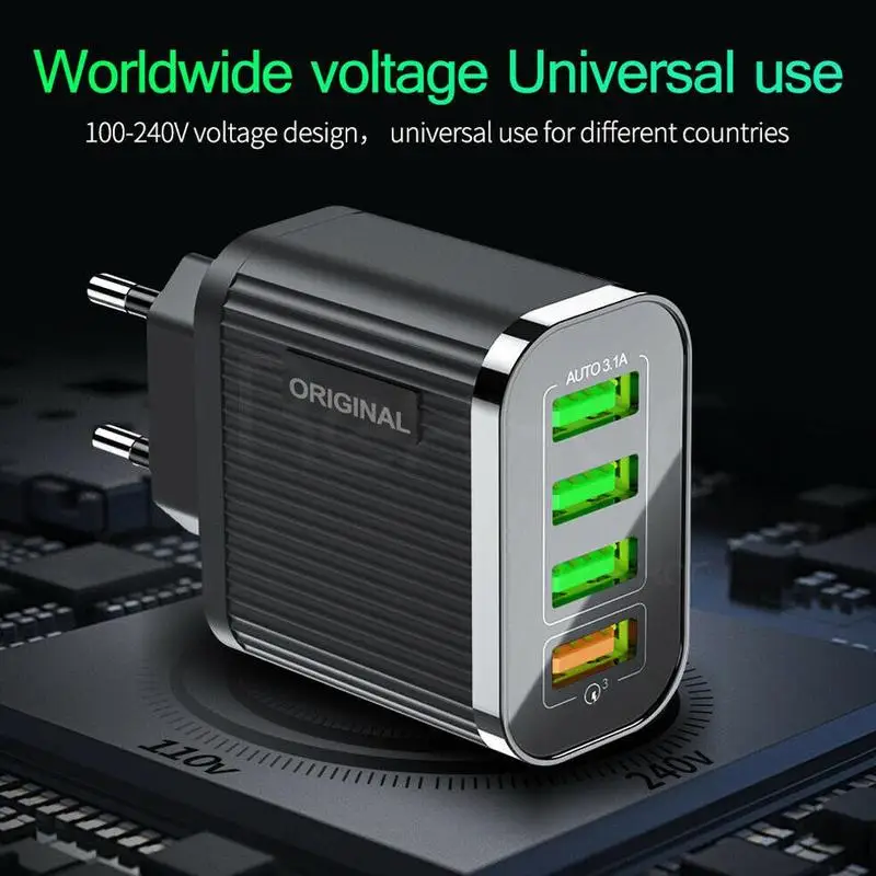 Многофункциональное настенное зарядное устройство 6.1A QC 3,0 usb-хаб, адаптер питания, USB зарядное устройство, штепсельная вилка, зарядка для стандарта США, 4 порта, быстрая зарядка