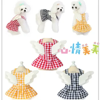 

Large Dog Clothes for Small Dogs Dress Plaid Wings Pet Clothing Spring Summer Supplies