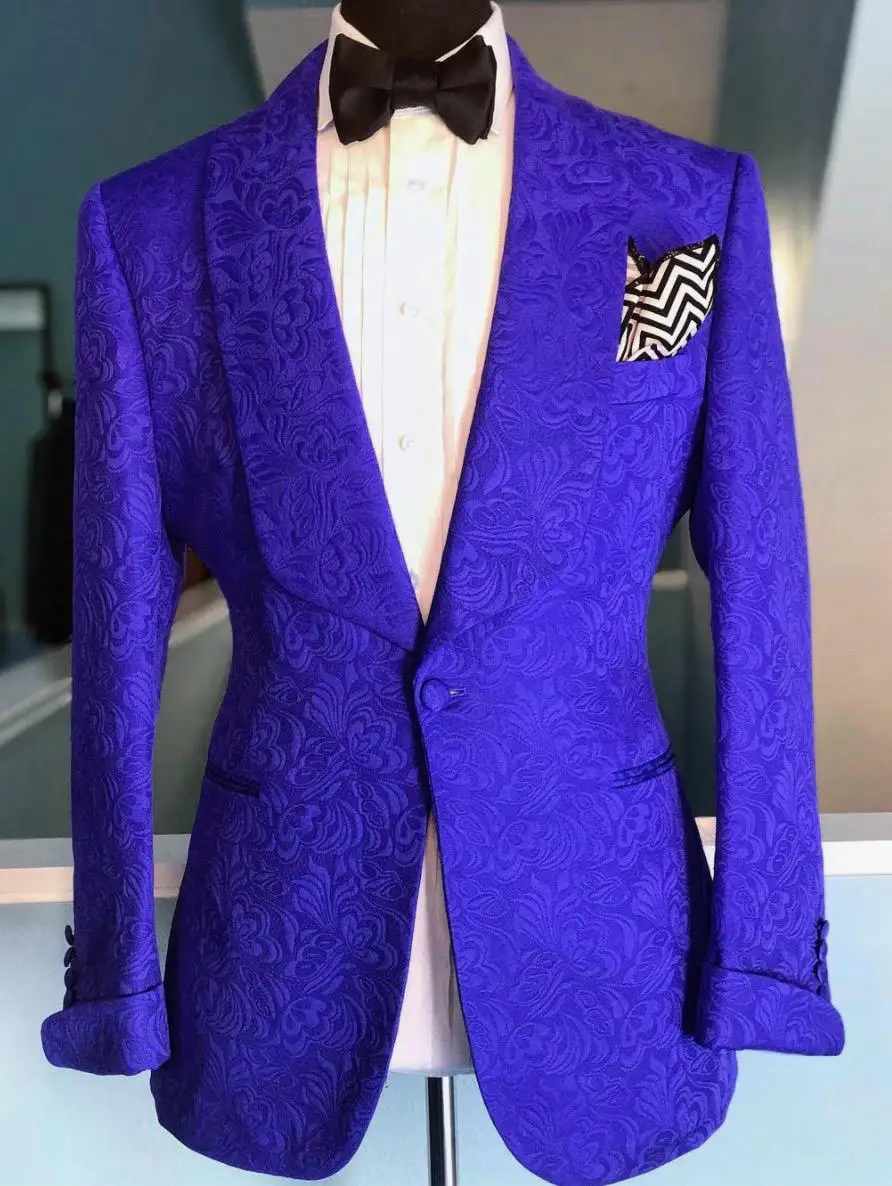jacket and pants На заказ, деловой вечерний костюм жениха, мужские темно-синие жаккардовые костюмы жениха со штанами, смокинг, шаль с отворотом, свадебные костюмы для мужчин - Цвет: jacket and pants