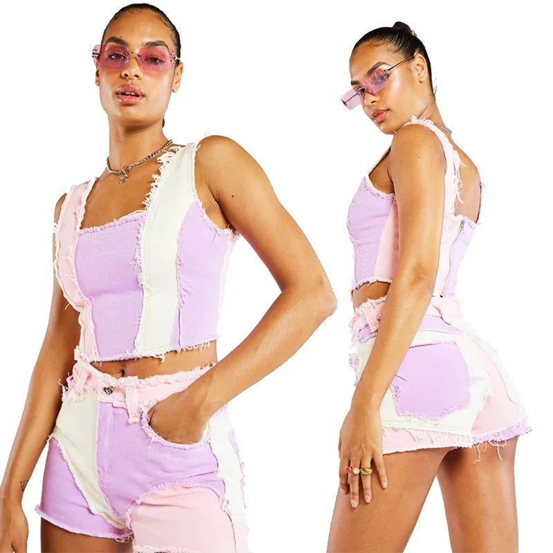 2022 Primavera/Estate Nuove 6 Donne Di Colore Cuciture Denim Shorts Moda Stretch Shorts Jeans Street Trendy Abbigliamento Xs-2Xl Nave Di Goccia