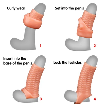 Silicone Reusable Penis Sleeve Flexible Glans Penis Enlarger Extender Delay Ejaculation Cock Ring Sleeve Adult Sex Toys For Men 4
