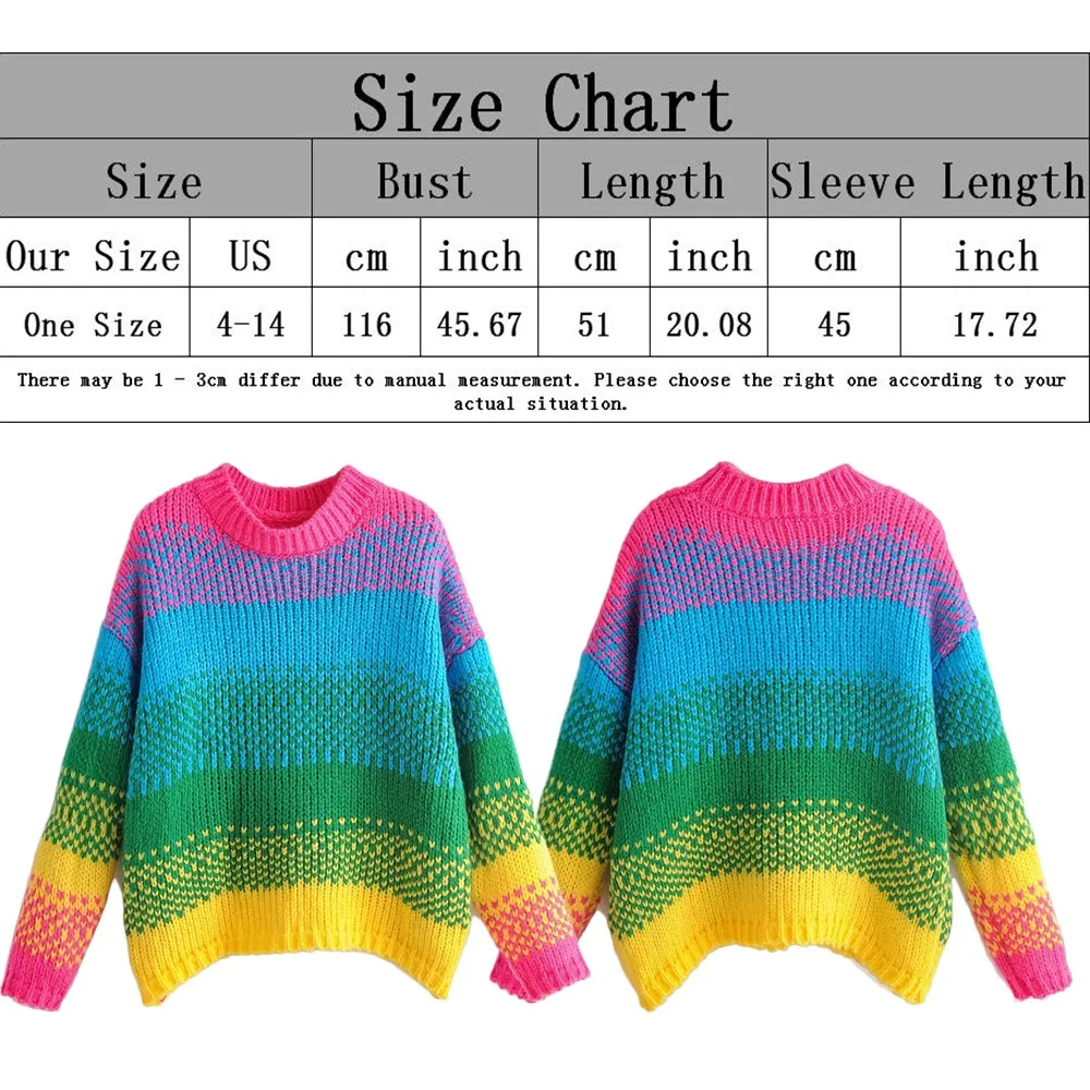 Женские Повседневные свитера в разноцветную радужную полоску, осенняя мода, водолазка, трикотаж, свободные пуловеры, джемпер, Pull Femme
