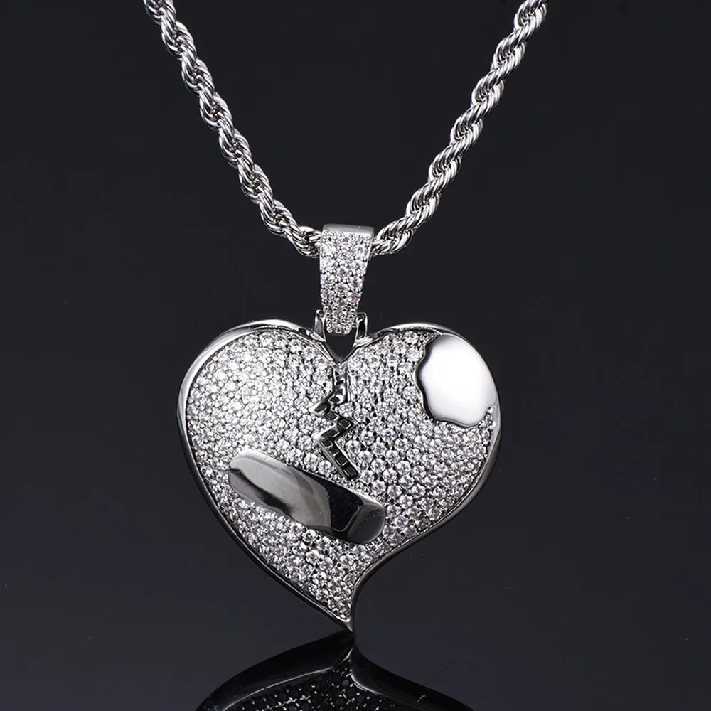 

iced out chain 18K Gold Plated Fully Zirconia Simulated Diamond Heart-shaped Hip Hop Pendent Necklace for Men Women