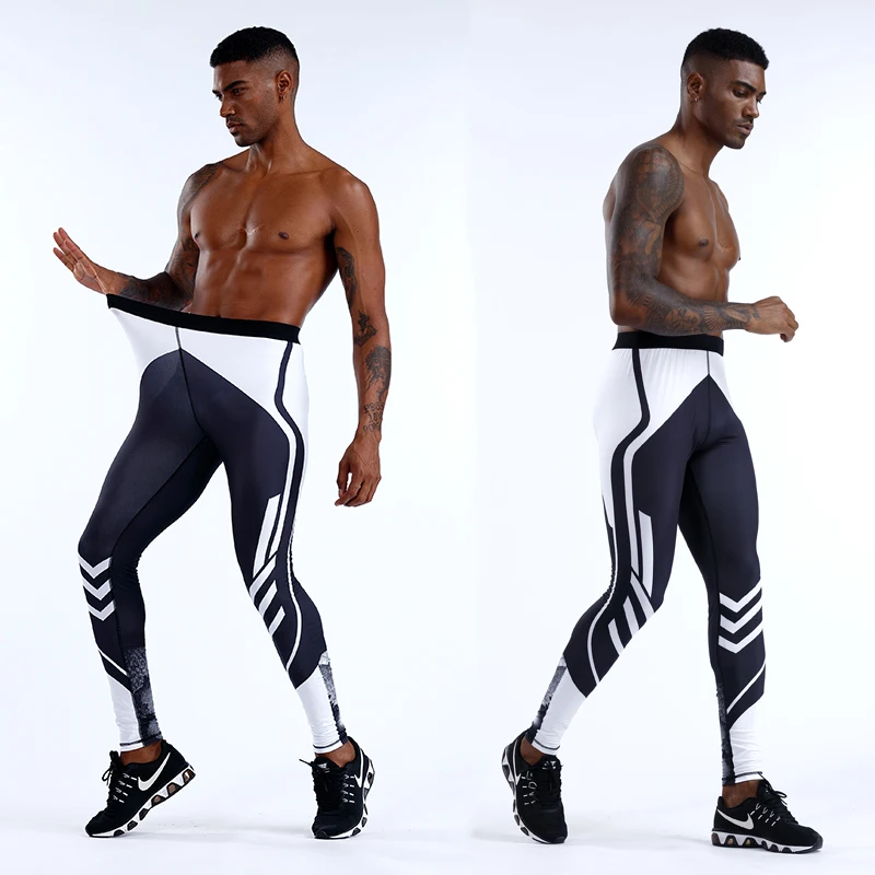 Quick-drying Men Running Tights Pants Compression Print Basketball Training Leggings Elastic Gym Clothing Men Workout Sportswear