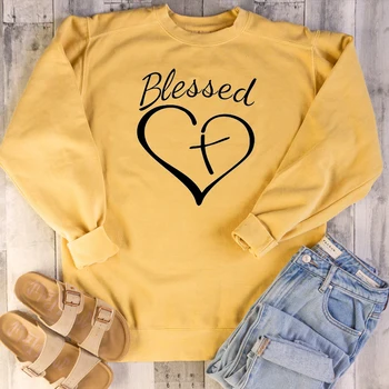 

Women Unisex Religion Christian Bible Baptism Pullovers Church Quote Art Tops Blessed Big Cross Heart Graphic Sweatshirt