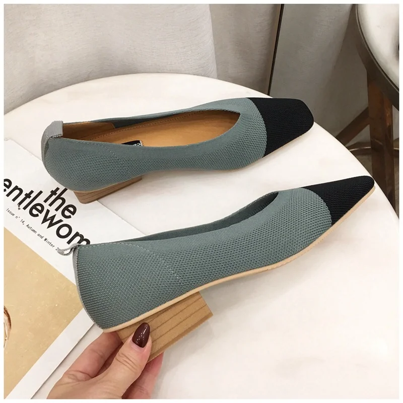 Bailehou New Female Slip On Flat Loafers Stretch Fabric Casual Flat Shoes Square Toe Shallow Ballet Flats Shoes Women Boat Shoes