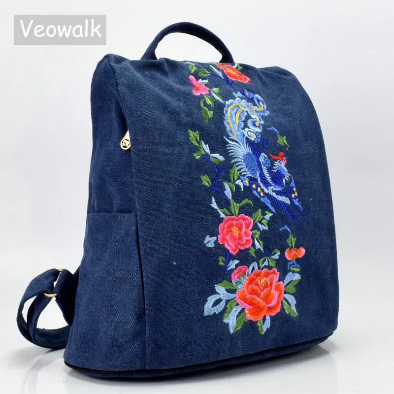 Женский холщовый рюкзак Veowalk винтажный ручной работы из джинсовой ткани с