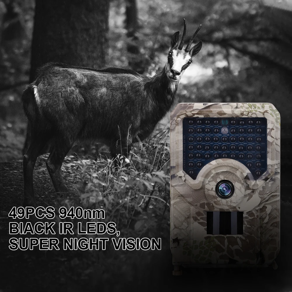 Comprar Goujxcy PR200 Trail Cámara 49 Uds 940nm infrarrojo LED cámara de caza 12MP resistente al agua vida silvestre Video cámara de fotos de noche