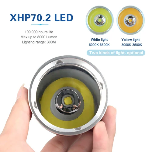 Asafee-딥 다이빙 손전등 XHP70.2 LED 8000LM 옐로우 화이트 라이트 300M 범위 IPX8 방수 스쿠버 토치, A33 80M 5