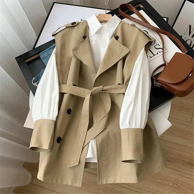 LSHITT Women's Korean Elegant Irregular Trench Coat