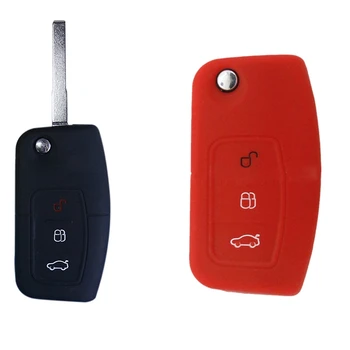 

2 Pcs Silicone Car Key Cover Remote Cover Fit for Ford Fiesta 3 Buttons Fold Key Silicone-Red & Black