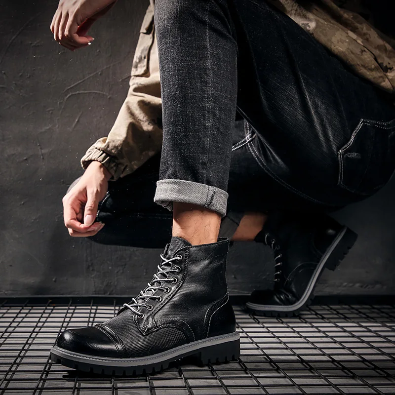 

Men's Snow Boots Lace-up Male cowboy shoes Winter leather boots *9811 man Ankle Boots Leather Oxford sole Man Desert Boots