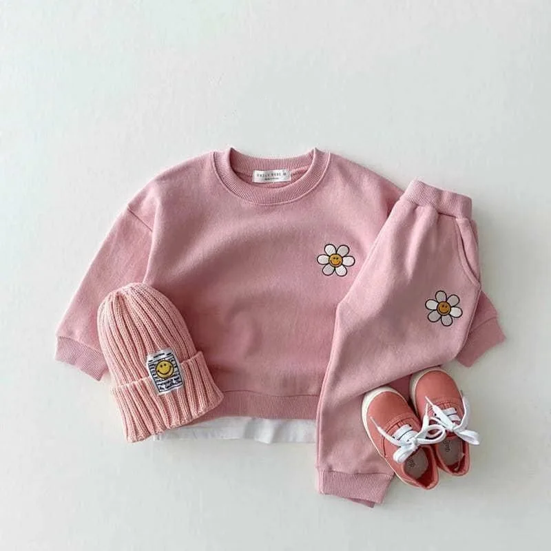 Baby Girl Flower Embroidery Clothes Set Kids Cartoon Long Sleeve Sweatshirt + Casual Pants 2pcs Children Clothing Suit For 9M-3T baby clothes penguin set