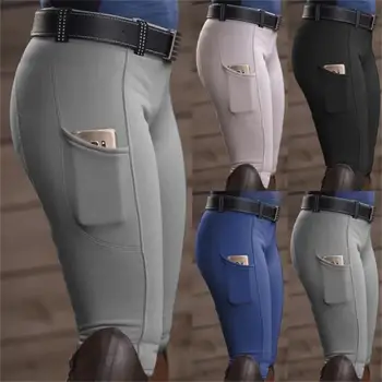

Women Solid Color Pocket Hip Elastic Equestrian Pants Horse Racing Trousers suitable for horse racing mountain climbing