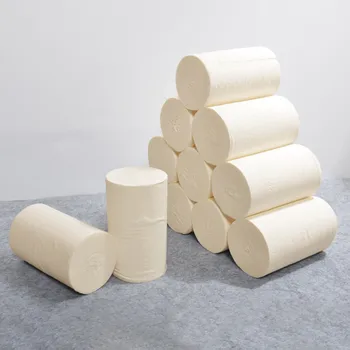

12 Rolls Of Bamboo Pulp Roll Paper Household Natural Color Toilet Paper Roll Skin-friendly Paper Towels New 2020#