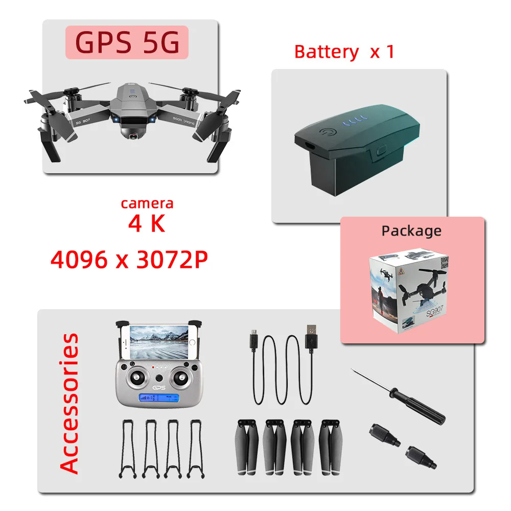 SG901 gps SG907 4K с камерой hd Квадрокоптер Дрон игрушки дроны, Радиоуправляемый вертолет Профессиональный с камерой hd Квадрокоптер - Цвет: 907  4K 1B color box