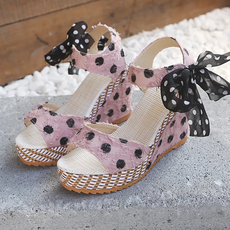 

Women Summer High Wedge Heel Sandals Female Floral Bowknot Platform Ethnic Bohemial Sandals Ankle Strap Open Toe Ladies Shoes