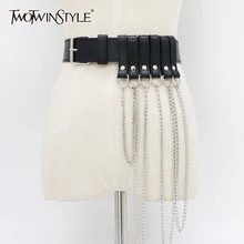 TWOTWINSTYLE Metal Chain Belt For Women Solid Minimalist High Street Casual Belts Female Fashion New Accessories 2021 Style