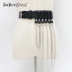 TWOTWINSTYLE Metal Chain Belt For Women Solid Minimalist High Street Casual Belts Female Fashion New Accessories 2021 Style