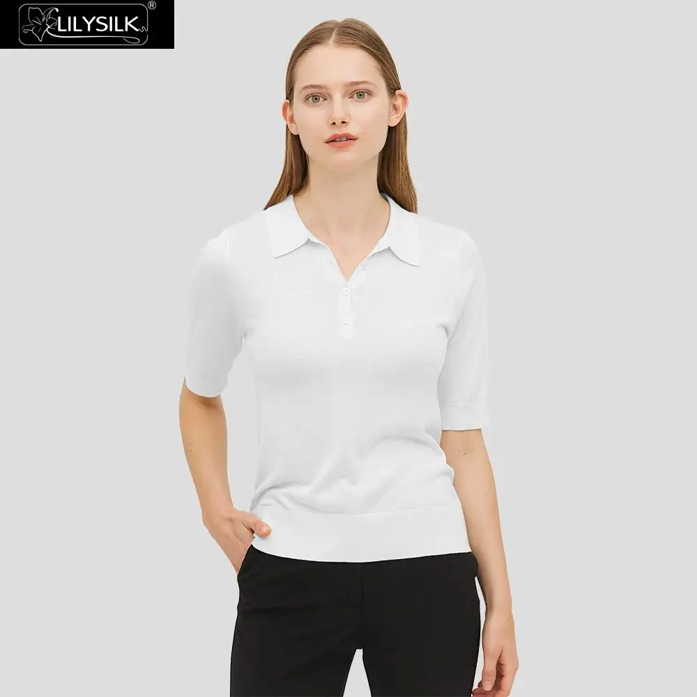 LilySilk шелковая трикотажная рубашка поло женская элегантная женская новая